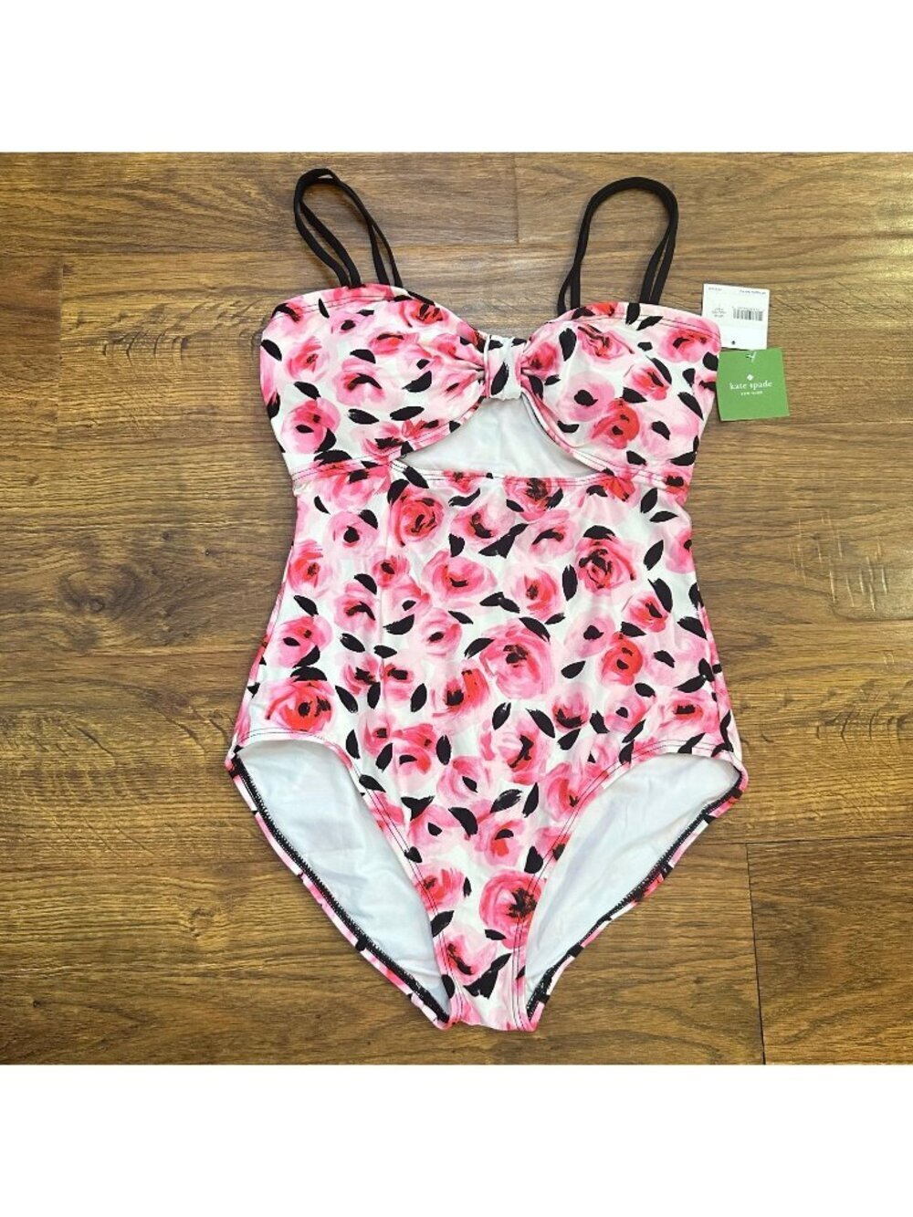 NWT Kate Spade Bay of Roses smocked one-piece swimsuit in pink L